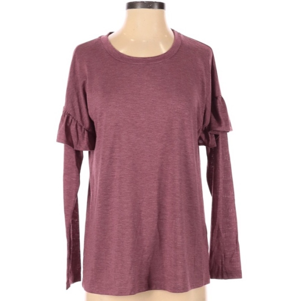Bobeau Purple Long Sleeve Ruffle Knit Top